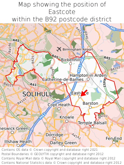 Map showing location of Eastcote within B92