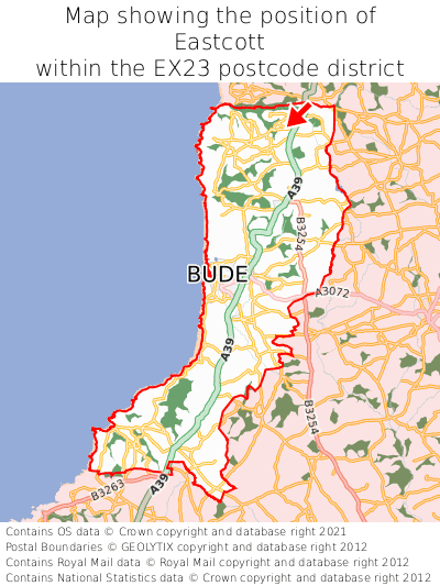 Map showing location of Eastcott within EX23