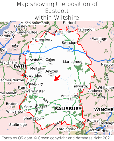 Map showing location of Eastcott within Wiltshire