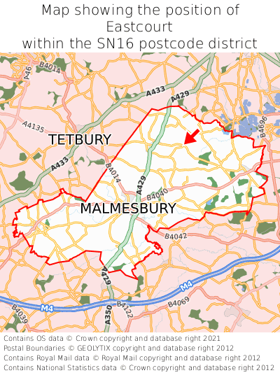 Map showing location of Eastcourt within SN16