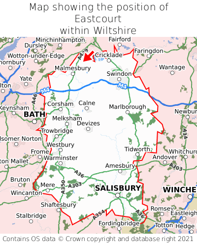 Map showing location of Eastcourt within Wiltshire