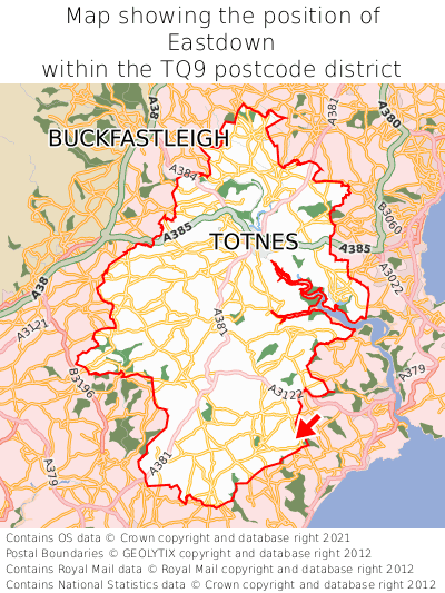 Map showing location of Eastdown within TQ9