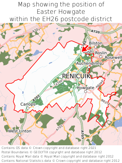 Map showing location of Easter Howgate within EH26