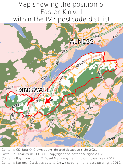 Map showing location of Easter Kinkell within IV7