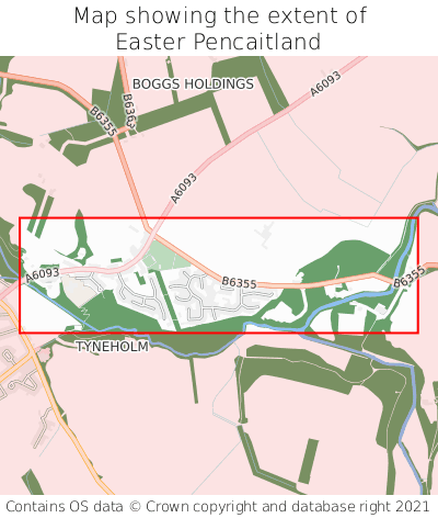 Map showing extent of Easter Pencaitland as bounding box