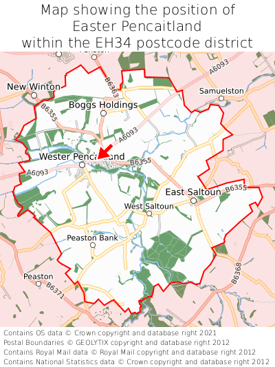 Map showing location of Easter Pencaitland within EH34