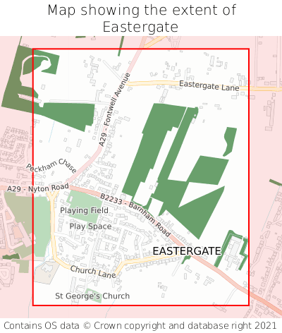 Map showing extent of Eastergate as bounding box