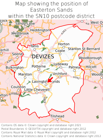 Map showing location of Easterton Sands within SN10