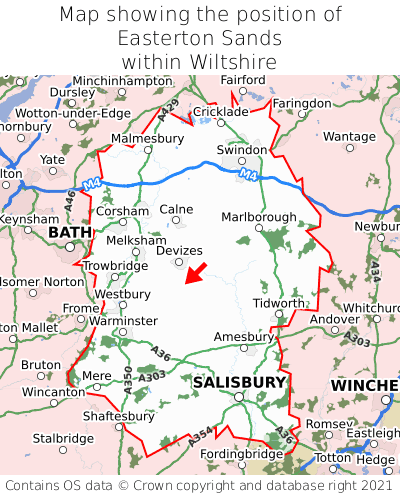 Map showing location of Easterton Sands within Wiltshire