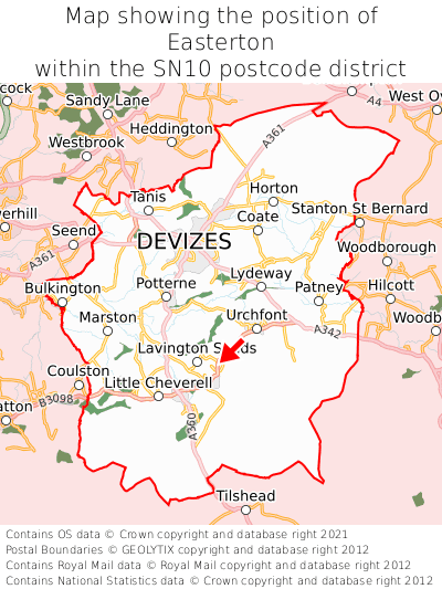 Map showing location of Easterton within SN10