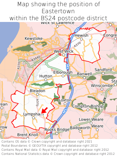 Map showing location of Eastertown within BS24