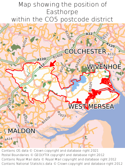 Map showing location of Easthorpe within CO5
