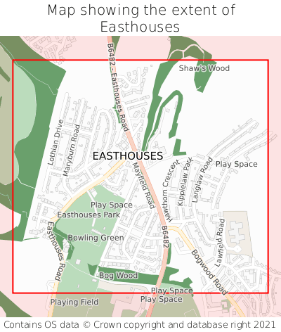 Map showing extent of Easthouses as bounding box