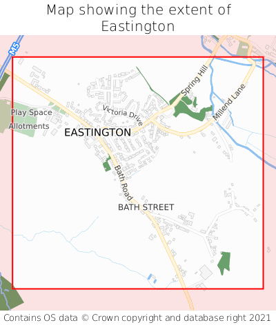 Map showing extent of Eastington as bounding box