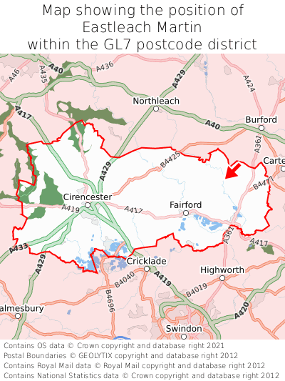 Map showing location of Eastleach Martin within GL7