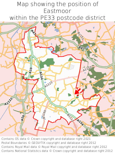 Map showing location of Eastmoor within PE33