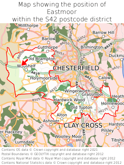 Map showing location of Eastmoor within S42