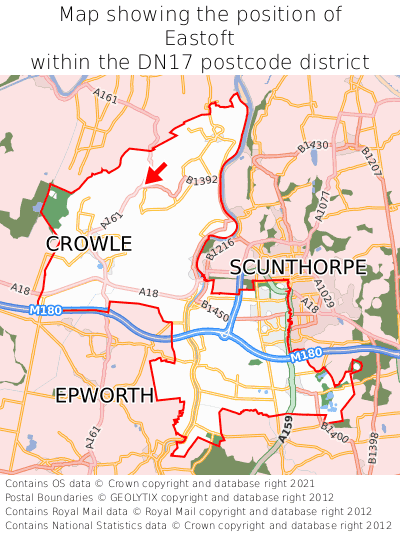 Map showing location of Eastoft within DN17