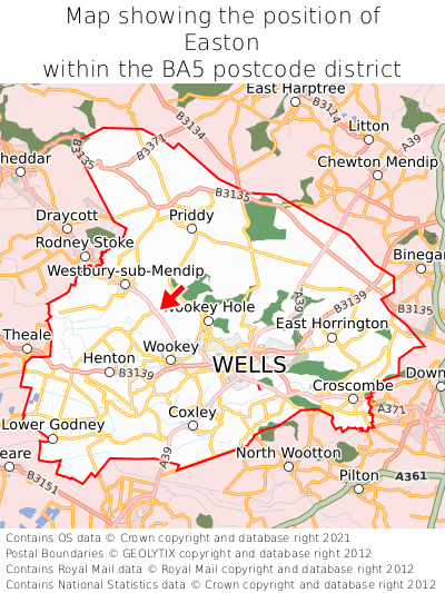 Map showing location of Easton within BA5