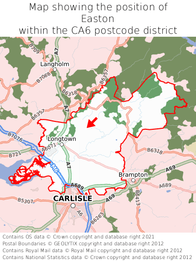 Map showing location of Easton within CA6