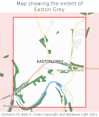 Map showing extent of Easton Grey as bounding box