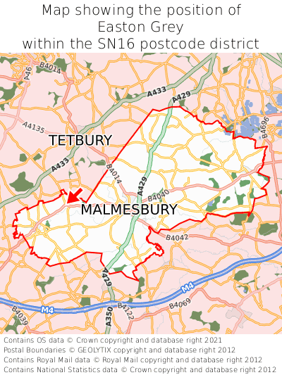 Map showing location of Easton Grey within SN16