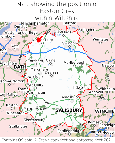 Map showing location of Easton Grey within Wiltshire