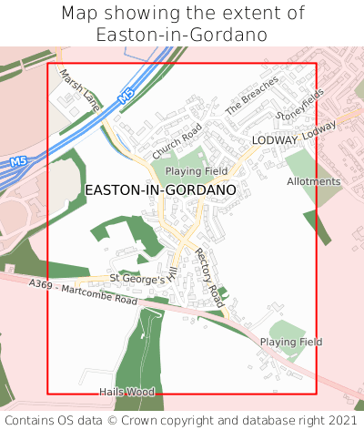 Map showing extent of Easton-in-Gordano as bounding box