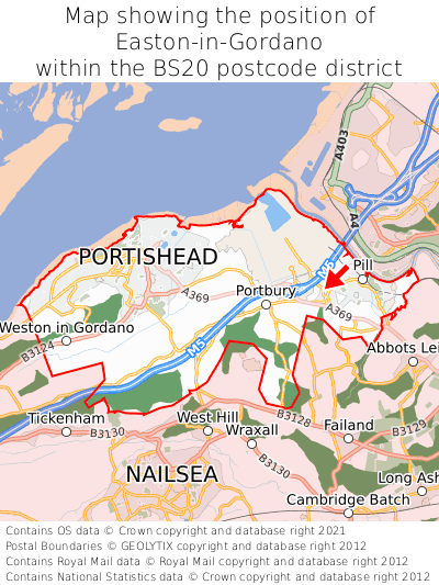 Map showing location of Easton-in-Gordano within BS20