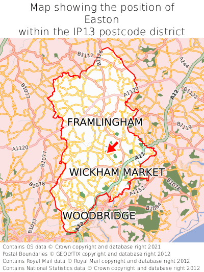 Map showing location of Easton within IP13