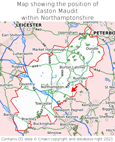 Map showing location of Easton Maudit within Northamptonshire