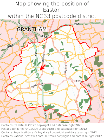 Map showing location of Easton within NG33