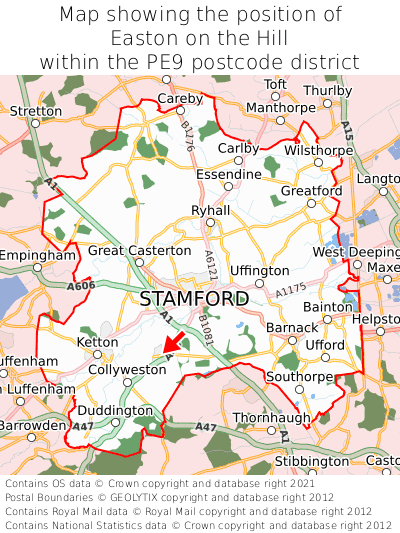 Map showing location of Easton on the Hill within PE9