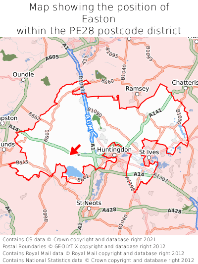 Map showing location of Easton within PE28