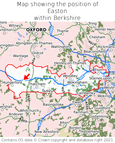 Map showing location of Easton within Berkshire