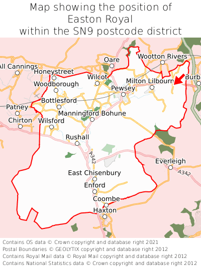 Map showing location of Easton Royal within SN9