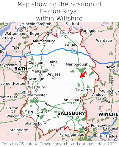 Map showing location of Easton Royal within Wiltshire