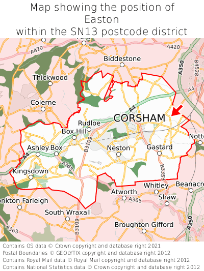 Map showing location of Easton within SN13