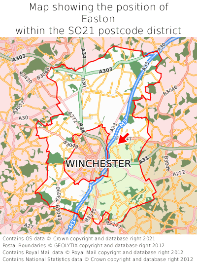 Map showing location of Easton within SO21