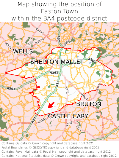 Map showing location of Easton Town within BA4