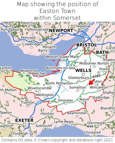 Map showing location of Easton Town within Somerset