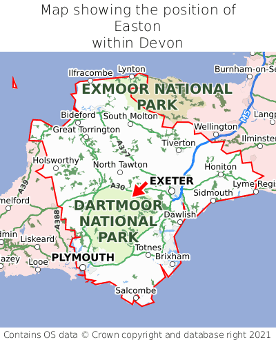 Map showing location of Easton within Devon