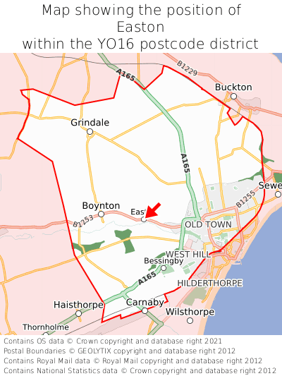 Map showing location of Easton within YO16