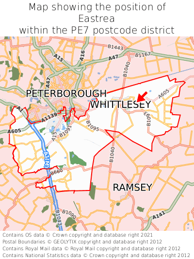 Map showing location of Eastrea within PE7