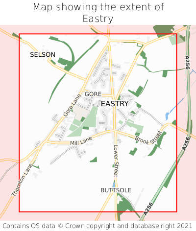Map showing extent of Eastry as bounding box