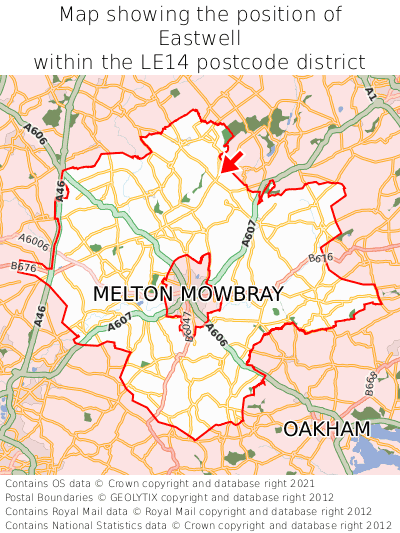 Map showing location of Eastwell within LE14