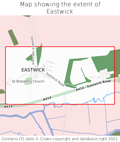 Map showing extent of Eastwick as bounding box