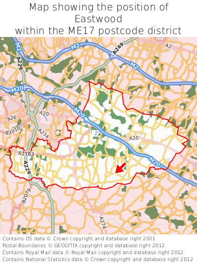 Map showing location of Eastwood within ME17