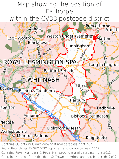 Map showing location of Eathorpe within CV33