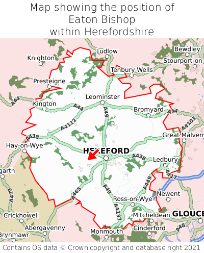 Map showing location of Eaton Bishop within Herefordshire